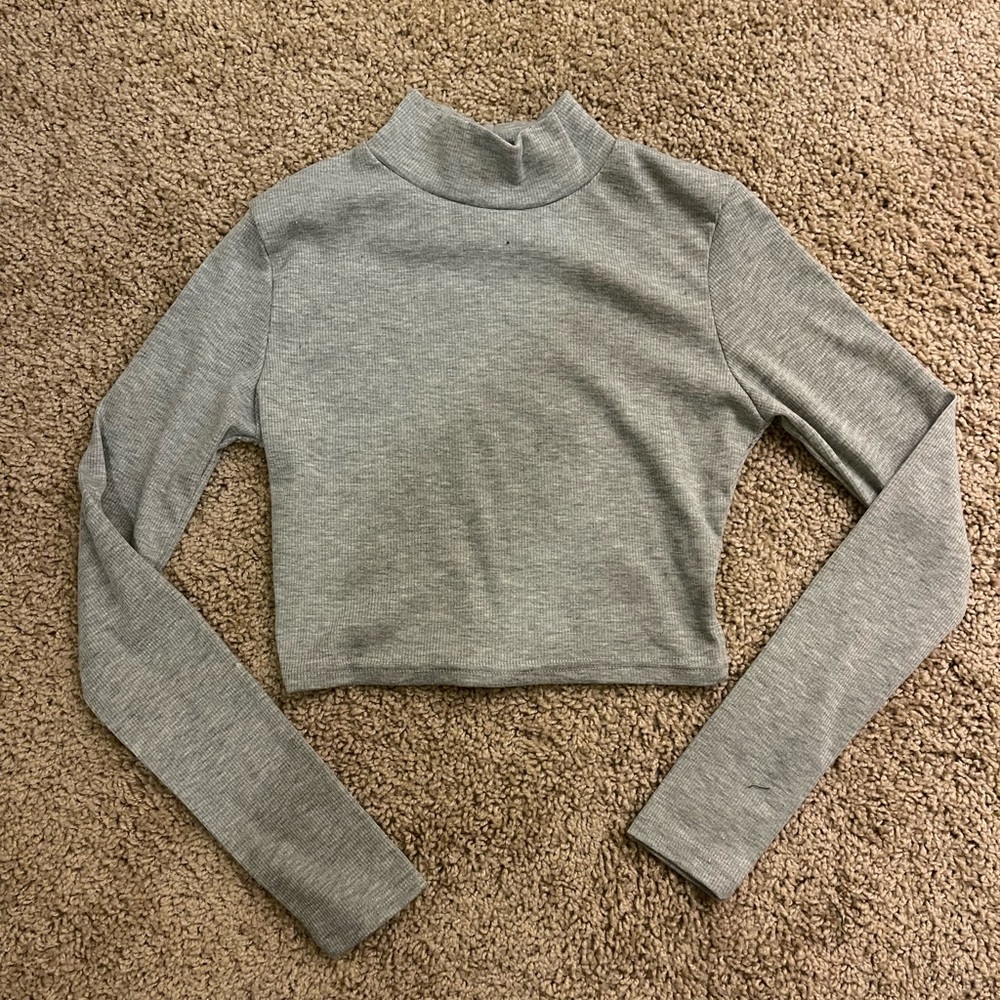 cropped gray long sleeve shirt